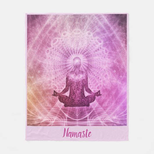 ナマステ引用文禅ヨガ瞑想デザイン フリースブランケット (正面)