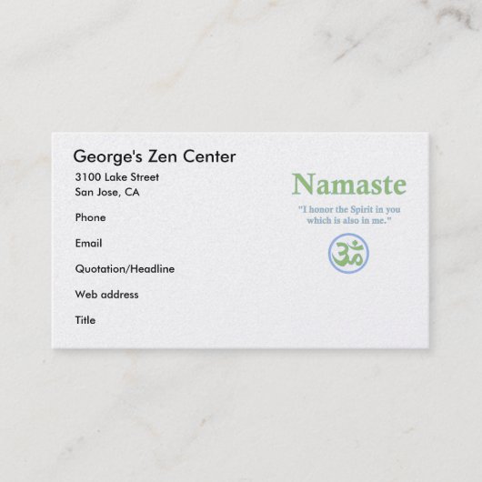ナマステ記号を使用した意味 名刺 (正面)