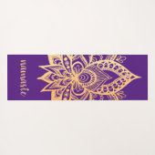 ナマステ金ゴールドパープルロータスフラワーマンダラ ヨガマット (裏面(横))