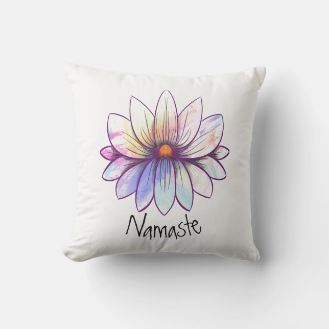 ナマステ、（ばちゃばちゃ）跳ねるパステルロータスフラワーホワイト アウトドアクッション (正面)