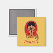ナマステ・グリーティングで頭のスカーフをしたヒンドゥー教の女性 マグネット (正面/裏面)
