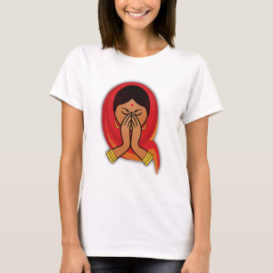 ナマステ・グリーティングで頭のスカーフをしたヒンドゥー教の女性 Tシャツ