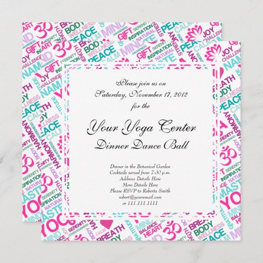 ナマステ、平和および調和のピンクのヨガパターン 招待状 (正面/裏面)