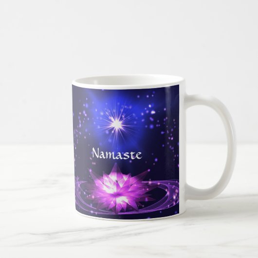 ナマステ 引用文 紫のクリスタル 蓮と星のカップ コーヒーマグカップ (右)