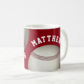 ナマスポーツ付き赤パーソナライズされた野球 コーヒーマグカップ (正面右)