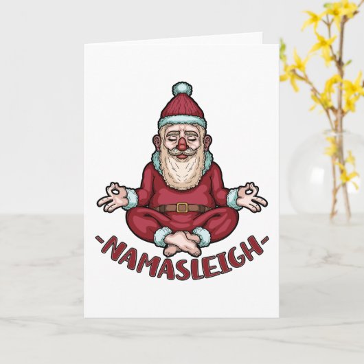 ナマスレイおもしろいサンタクロースヨガめい想クリスマス カード (黄色い花)