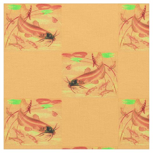 ナマズのプリント ファブリック (クローズアップ)