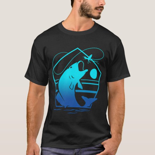 ナマズのレトロサンセットデザイン 釣り好きへのギフト Tシャツ (正面)