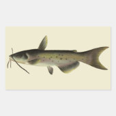 ナマズ釣り、ビンテージの海洋生物河川魚 長方形シール (正面)