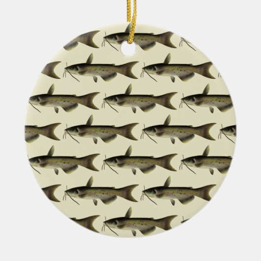 ナマズ釣り、ヴィンテージの水生生物河川魚 セラミックオーナメント (正面)