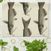 ナマズ釣り、ヴィンテージの海洋生物河川魚 キッチンタオル (折り畳み)