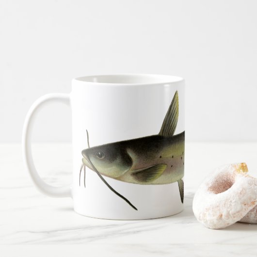 ナマズ釣り、ヴィンテージの海洋生物 川の魚 コーヒーマグカップ (ドーナツ)
