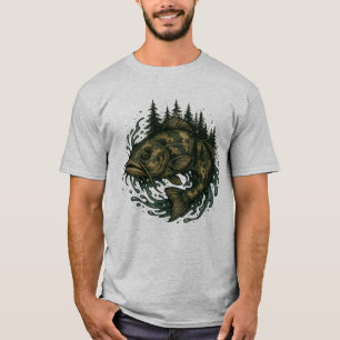 ナマズ 湖釣り 山 フィッシャーマン フィッシュ  Tシャツ