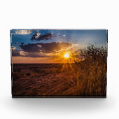 ナミビアのカラハリ砂漠に沈む夕日 フォトブロック (正面)