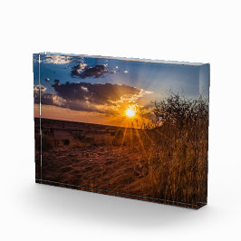 ナミビアのカラハリ砂漠に沈む夕日 フォトブロック