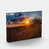 ナミビアのカラハリ砂漠に沈む夕日 フォトブロック (左)