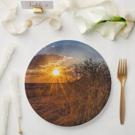 ナミビアのカラハリ砂漠に沈む夕日 ペーパープレート
