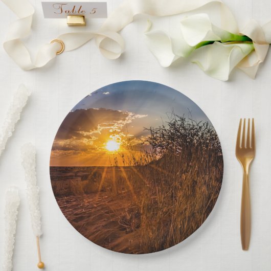 ナミビアのカラハリ砂漠に沈む夕日 ペーパープレート (ウェディング)