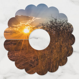 ナミビアのカラハリ砂漠に沈む夕日 ワイングラスタグ