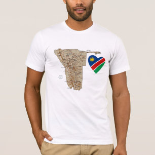 ナミビアの旗のハートおよび地図のTシャツ Tシャツ