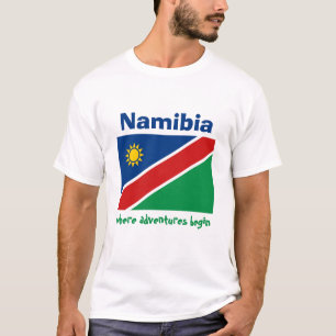 ナミビアの旗＋地図＋テキストTシャツ Tシャツ