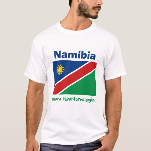 ナミビアの旗+地図+テキストTシャツ Tシャツ (正面)