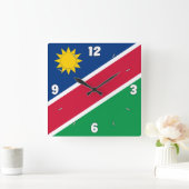 ナミビア国旗赤青緑の白い数字愛国者 スクエア壁時計 (ホーム)