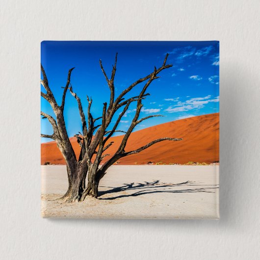 ナミビア，デアドブリの枯れ木 缶バッジ (正面)