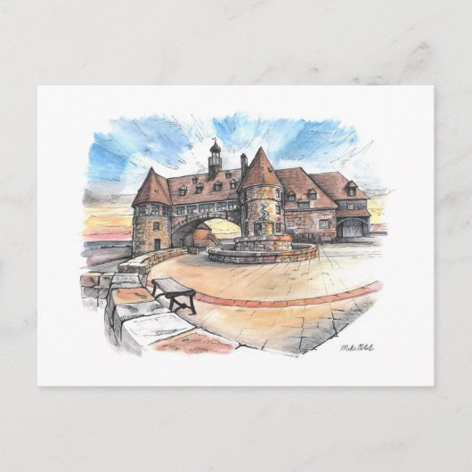 ナラガンセットタワーズ、コーストガードハウスペンとインク ポストカード (正面)