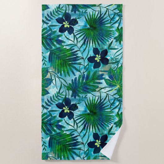 ナラニハワイアントロピカルガーデンティール(緑がかった色) ビーチタオル (正面)