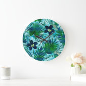 ナラニハワイアントロピカルガーデンティール(緑がかった色) ラージ壁時計 (ホーム)