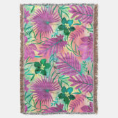 ナラニハワイアントロピカルガーデン明るい赤紫色 スローブランケット (正面縦)