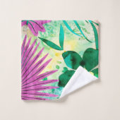 ナラニハワイアントロピカルガーデン明るい赤紫色 バスタオルセット (ウォッシュタオル)