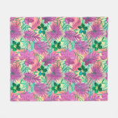 ナラニハワイアントロピカルガーデン明るい赤紫色 フリースブランケット (正面(横))