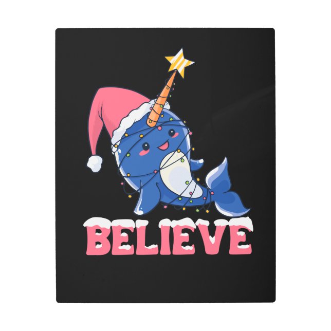 ナラ信じフィルクリスマス雪の妖精のライト メタルプリント (正面)