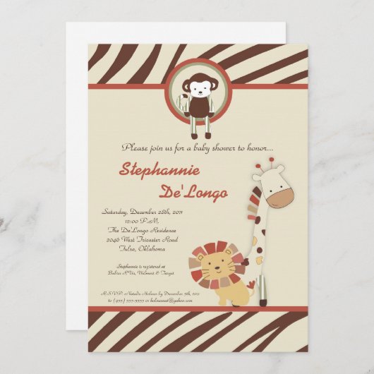 ナリジャングルズーアニマルレックスベビーシャワー招待状 招待状 (正面/裏面)