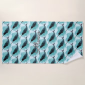 ナルファオンターコイズ水彩ハート パーソナライズされた ビーチタオル (正面)