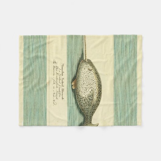 ナルファルアンティークホエールウォーター色科学アート フリースブランケット (正面(横))