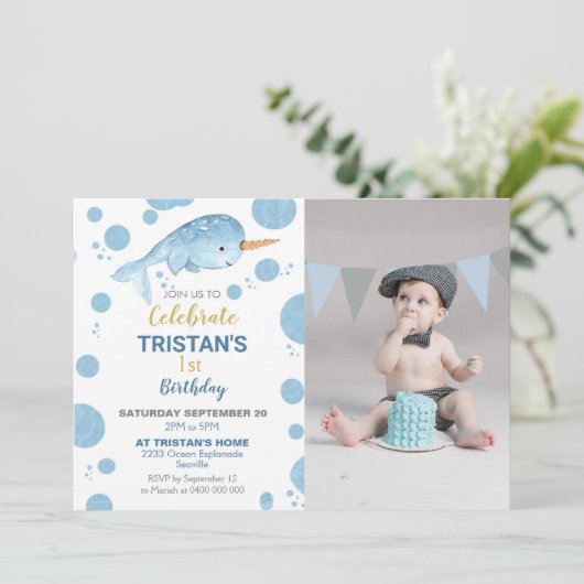 ナルファル誕生日フォト招待状ボーイ 招待状 (スタンド正面)