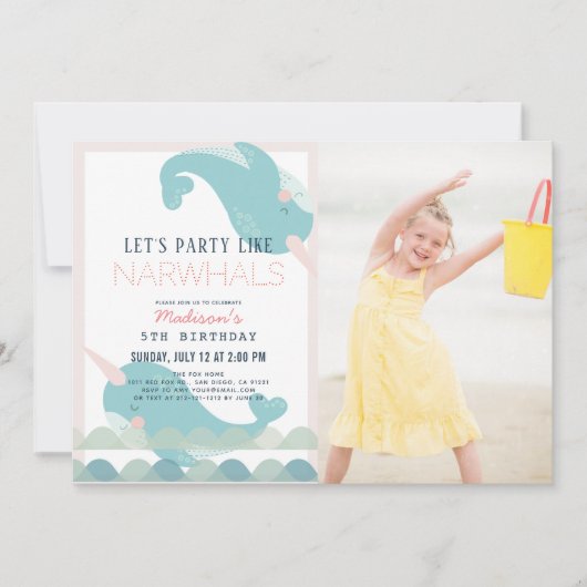 ナルファールウェーブズシーピンクガール誕生日写真Inv 招待状 (正面)