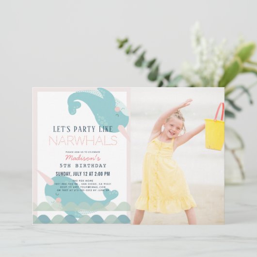 ナルファールウェーブズシーピンクガール誕生日写真Inv 招待状 (スタンド正面)