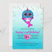 ナルホールマーメイドガールズグリッター水彩夏 招待状 (正面)