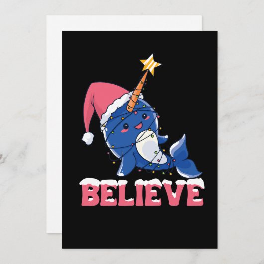 ナルワールのクリスマス スノー フェアリー ライトを信じて シーズンカード (正面/裏面)