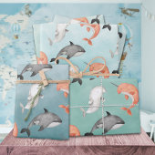 ナルワールベルガクジラ深いブルーシー下 ラッピングペーパーシート