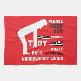 ナローボートと運河ボートア保ルの運河 キッチンタオル
