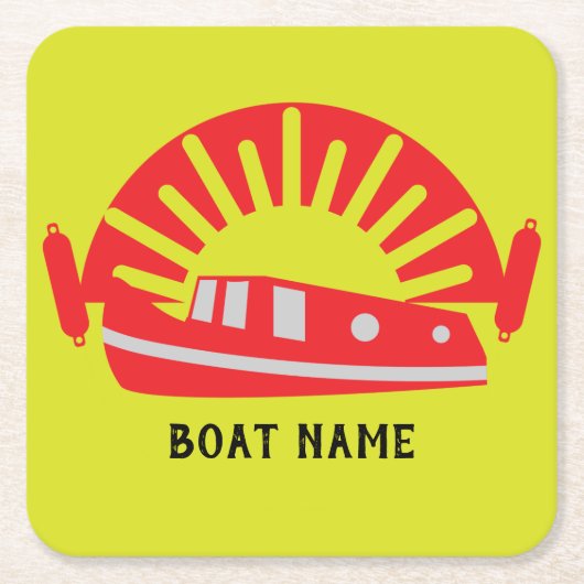 ナローボートカナルボートリビングドオーマケチェーンウッド スクエアペーパーコースター (正面)