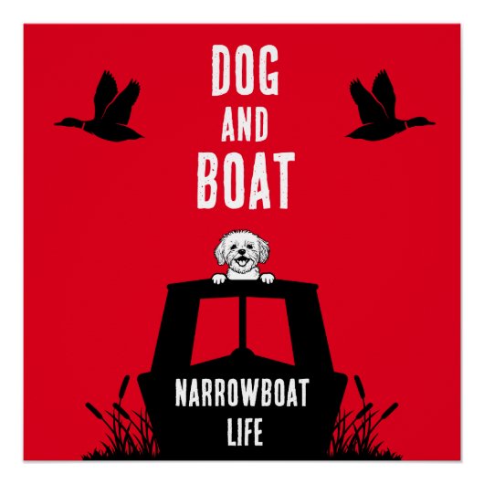 ナローボートカナルボート犬のオーナー ポスター (正面)