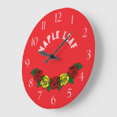 ナローボートフォークアートレッドローゼス ラージ壁時計 (傾斜)