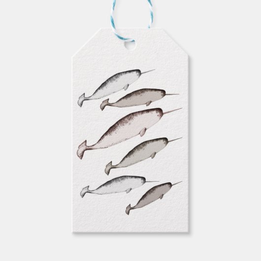 ナワーズ泳ぐ – Narwhalクジラの恋人ギフトホワイト ギフトタグ (正面)