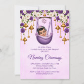 ナンカランゆりかごのセレモニーを紫に名付けるベビーガール 招待状 (正面)
